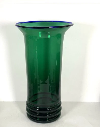Blenko Glass 1996 Only #9637 “Emerald” Green Cobalt 15.75” Vase Mint Free Ship!