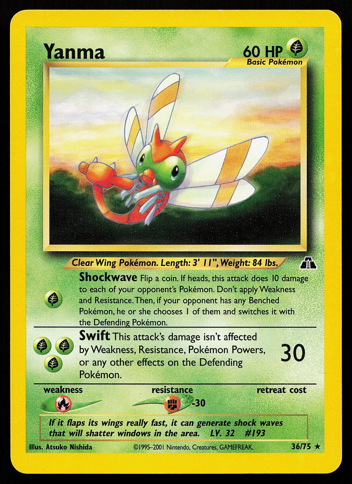 Yanma 36/75 Rare Neo Discovery Pokémon Card