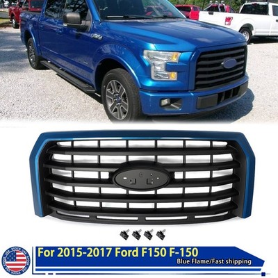 Blue Flame&Black Front Bumper Grille For 15-17 Ford F150 F-150 Horizontal Billet