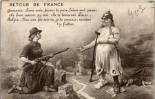 MILITARIA POSTCARD 14/18 return from France