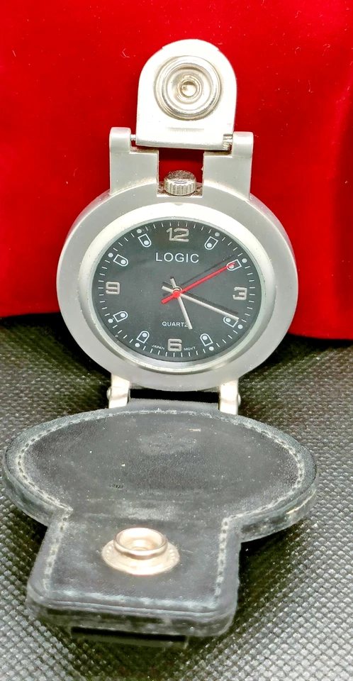 LOGIC Men's Train Embossed Pocket Watch on Black Belt Loop Holder - VGC/Working - Изображение 2 из 4