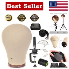 20 Inch Cork Canvas Wig Head Mannequin with Stand for Professional Wig Styling