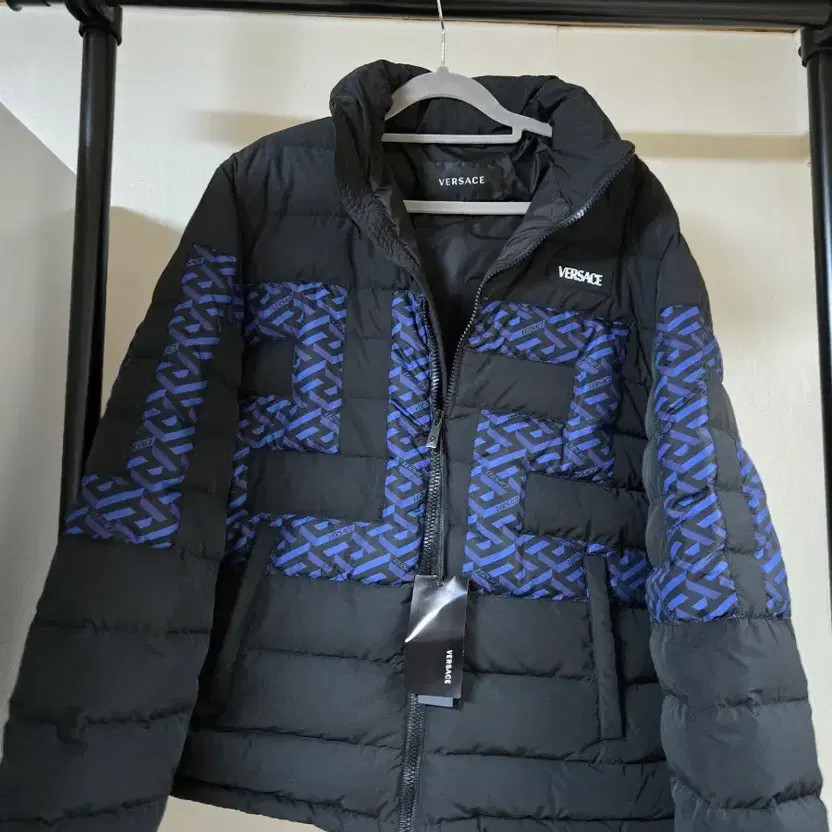 Versace Black Logo Pattern Puffer Jacket - New wi… - image 1