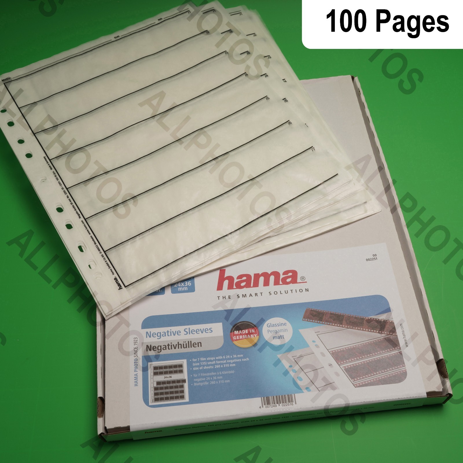 Hama 2251 - Glassine Negative Storage Pages Sheets for 35mm Film - 100 Pack