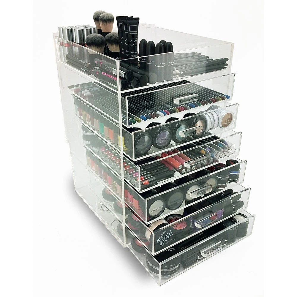 NEW! DELUXE MAKEUP ORGANIZER - ACRYLIC 7 TIER DRAWER COSMETIC DISPLAY CASE