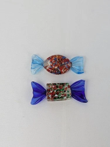 2 Vintage Murano Art Glass Candies Blue Italian Art Glass Figure Candy