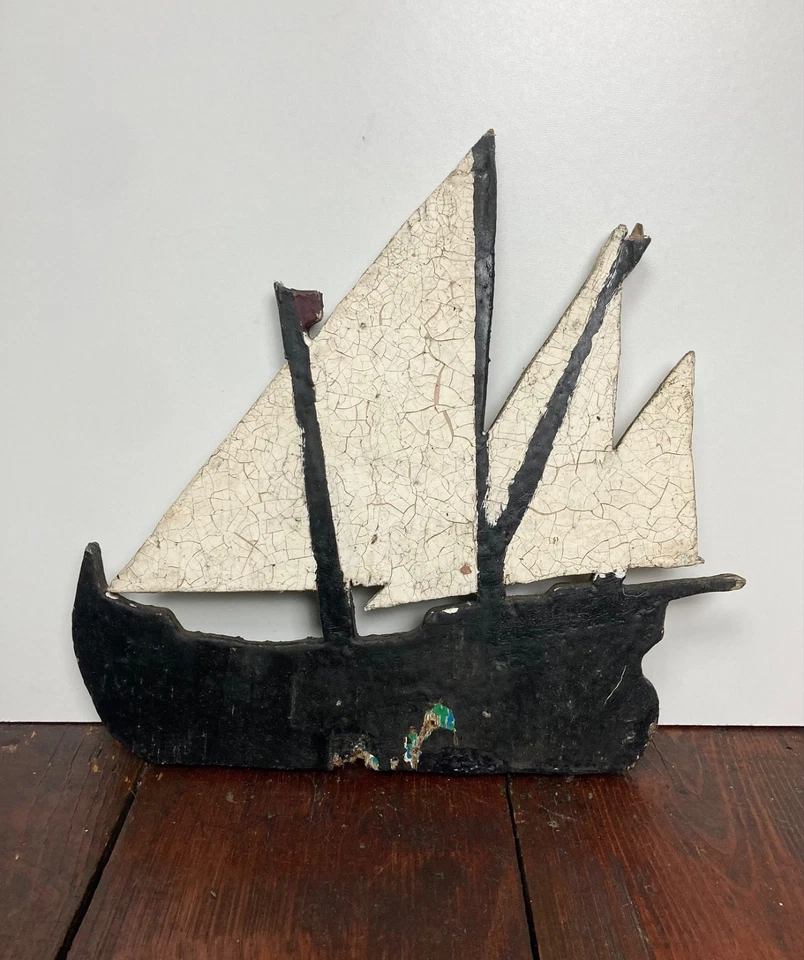 Antiguo letrero de barco de madera placa doble cara vintage hecho a mano arte popular Foto 4 de 4