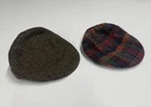 Lot Of 2 Wool Tweed Hats, Green And Plaid