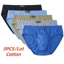 Cotton Briefs Solid Mid Rise Comfortable Breathable Men's Underwear 5 Pcs