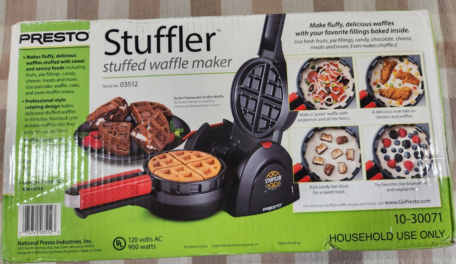 Presto Stuffler Stuffed Waffle Maker 03512, Belgian-style Toppings Baked Inside