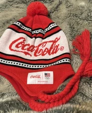 Coca Cola Coke Winter Beanie Hat Olympic  Red Logo Pom 