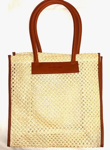 Authentic Guerlain Raffia Tote Bag 15x14x5 Rare VIP Item