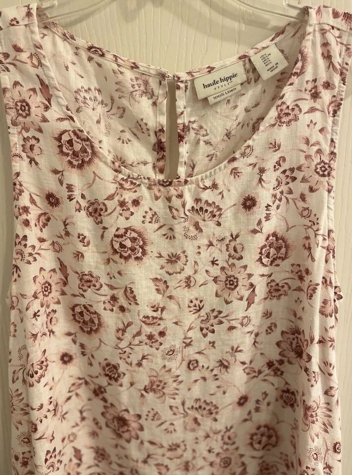 Haute Hippie Women’s Floral Print sleeveless 100% Linen Dress Size Large - Image 2 of 4