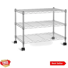 3-Tier Heavy Duty Storage Shelving Unit,Chrome,24.02" D x 13.78" W x 21.97" H...