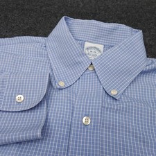 Brooks Brothers 1818 Mens 16-33 Blue Check Slim Fit Button Down Shirt Non-Iron