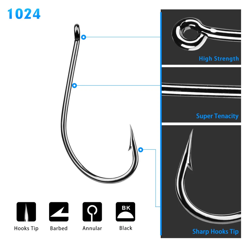 100pcs/Set High Carbon Steel Single Jig Big Fishing Hooks Barbed Fish Hooks Bass - Image 3 of 4