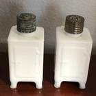 Vintage Milk Glass GE Refrigerator Ice Box Salt & Pepper Shaker Set with Corks B