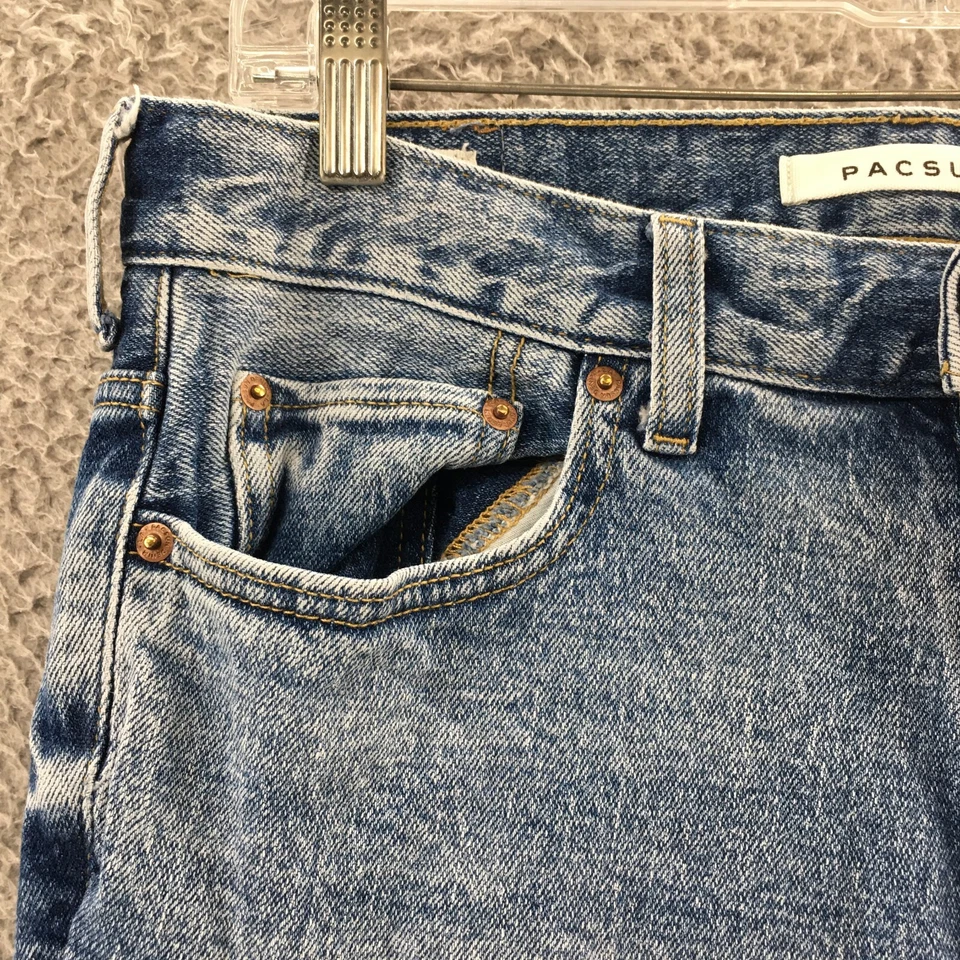 Pantalones de mezclilla ajustados apilados Pacsun para hombre 30x32 (real 32x33) azul tiro medio botón Foto 4 de 4