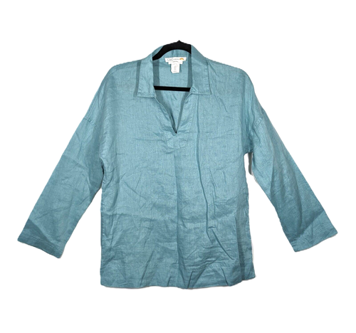C&C California Tunic Top Womens 100% Linen Popover Side Vents Sea Glass Sz Small