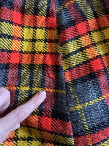 VTG 60s 70s Retro Neon Orange Yellow Twiggy Plaid Mini Pencil Skirt SEE DIM - Picture 6 of 9