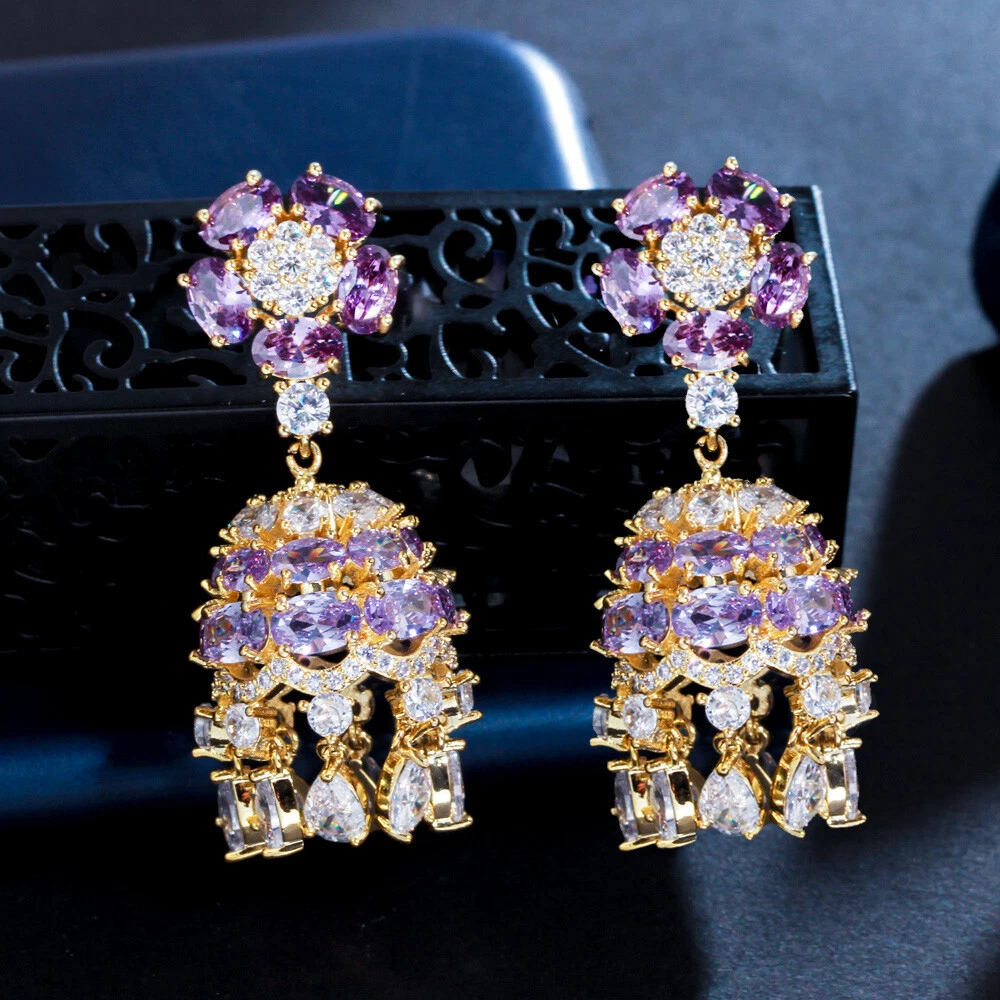 Glittering Large Purple Rhinestone Hoop Earrings