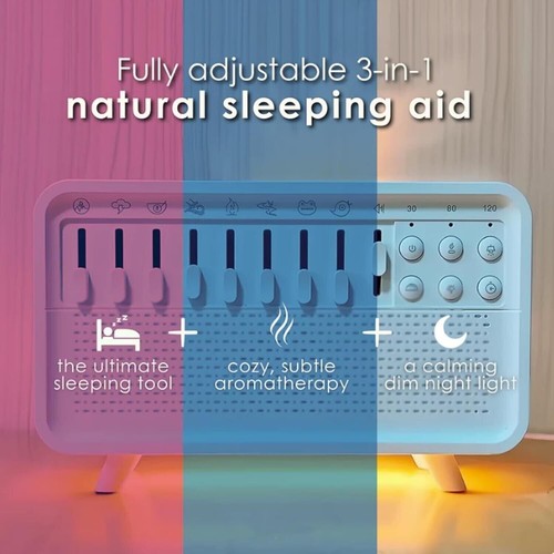 Sleep aid Sound Box,Umidificatore Luce Notturna Rumore Bianco con Suoni Lenitivi Pioggia - Foto 4 di 9