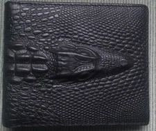 NEW Men’s Crocodile Head Reptile BLACK GENUINE LEATHER Bi-fold WALLET ID Window