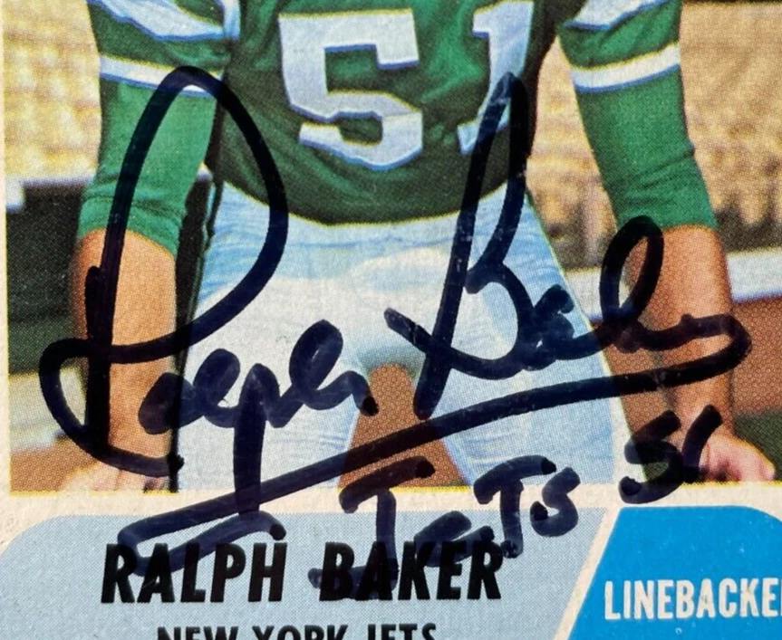 SIGNED RALPH BAKER 1968 TOPPS FOOTBALL CARD AUTOGRAPHED - JETS - Image 2 of 3