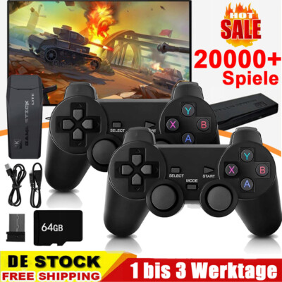 Wireless 4K HD Videospielkonsole Retro 20000+ Spiele TV Stick 64GB+ 2 Gamepad DE