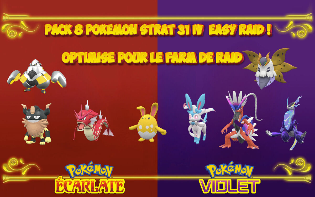 Pokemon Ecarlate / Pokemon Violet : pack 8 pokemon shiny strat 6 IV 31 opti  raid