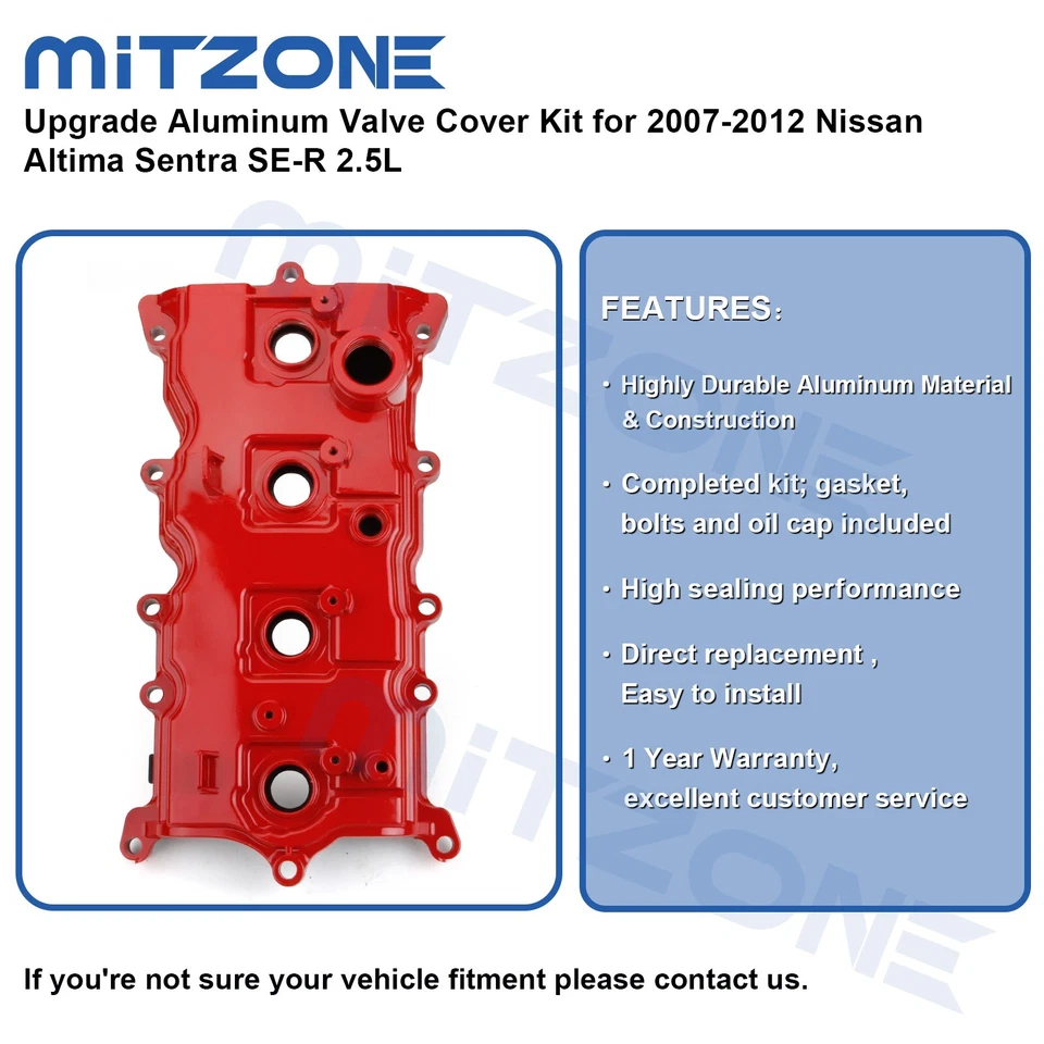UPGRADED ALUMINUM Valve Cover Kit for 2007-2012 Nissan Altima Sentra SE-R 2.5L🚗 - Imagem 2 de 4