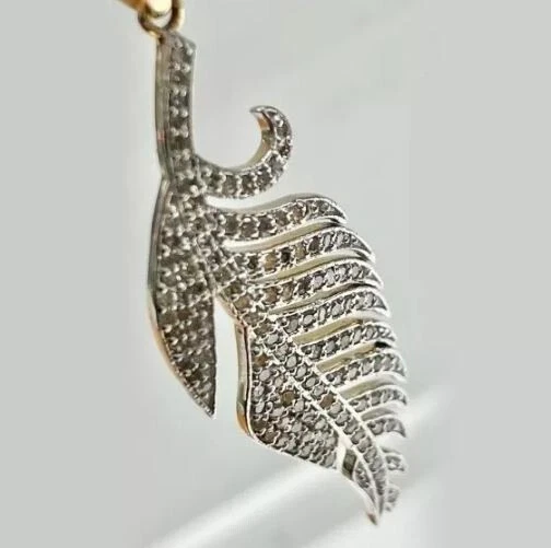 Pingente de pena de diamante 2 quilates corte redondo criado em laboratório folheado a ouro rosa 14K corrente 18" - Imagem 2 de 4