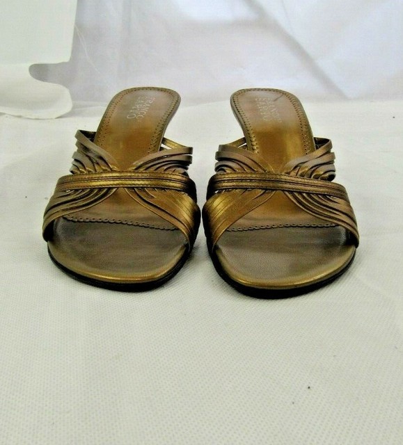 Franco Sarto Gold Wedge Leather Sandals Sz 8 | eBay