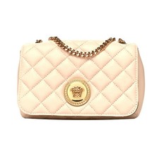 Versace La Medusa Nappa Quilted Beige Leather Chain Small Crossbody Bag New