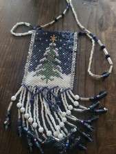 Hand crafted amulet bag, medicine pouch necklace Seed Bead OOAK Christmas Purse
