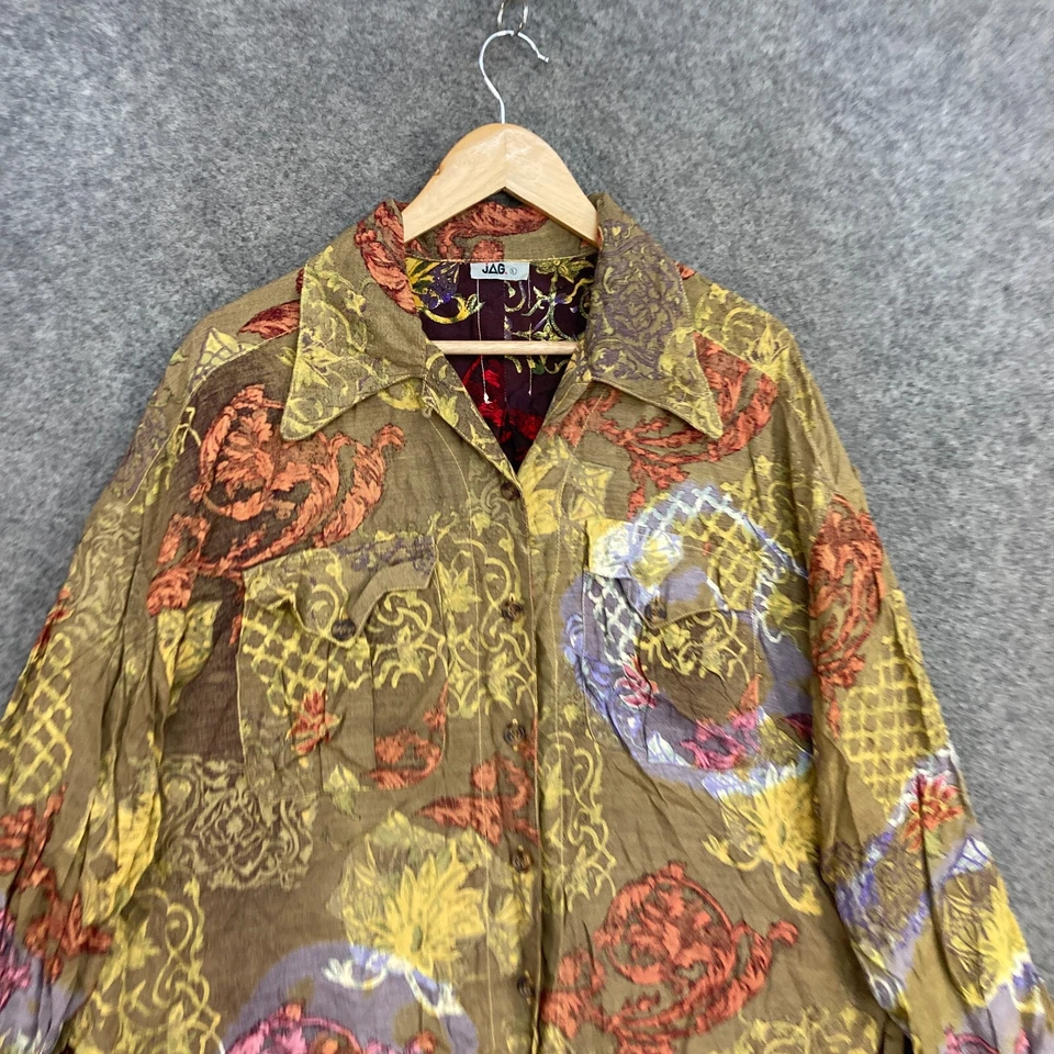 Винтажная женская рубашка Jag L Large цветочный длинным рукавом вискоза кнопка с воротником 53508 - Изображение 3 из 4