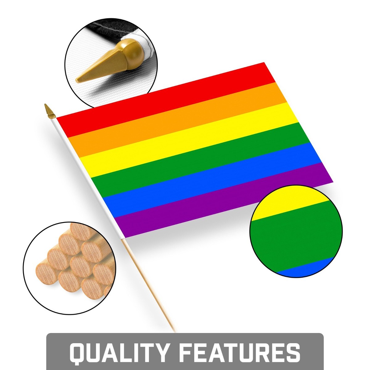 12 Handflaggen LGBT Pride Rainbow – 10x15 Cm, 150D Polyester, Mit Kunststoffstab & Speerspitze