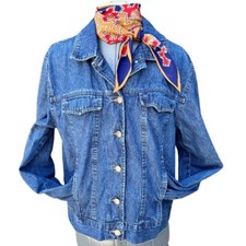 Vintage 80s/90s BILL BLASS denim trucker jacket. Organic natural fade SZ-M/L