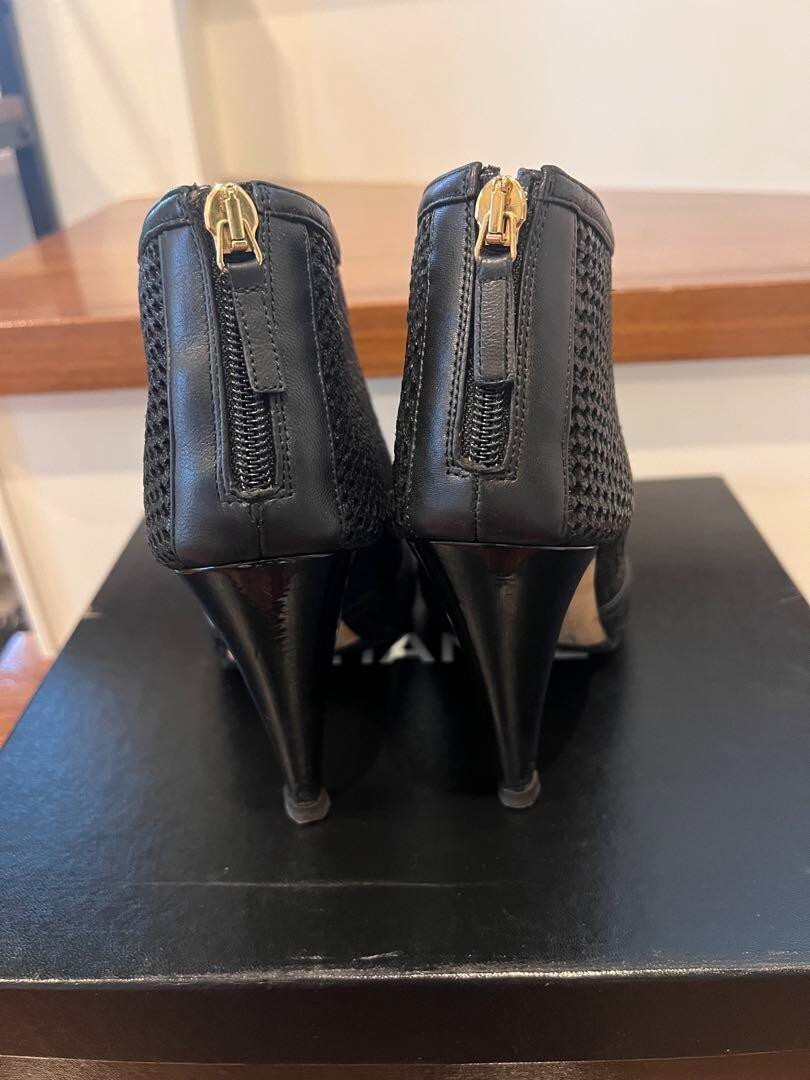 CHANEL COCO MARK Mesh Open Toe Sandals Mules Pumps Shoes Women EU