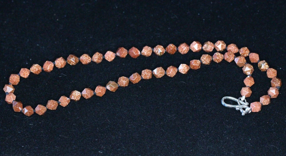 Collar anudado de seda con forma de estrella bola facetada de 8 mm de piedras preciosas de oro 19" Foto 2 de 3