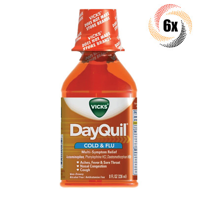 6x Vicks Dayquil Liquid Cold & Flu Bottles 8oz Cough Relief ( Free Shipping! )
