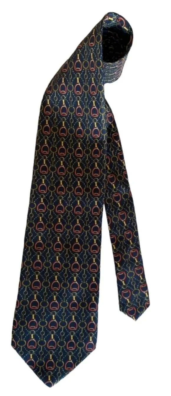 Cravate en soie imprimée accessoires équestres bleus GUCCI Italie 58