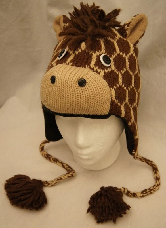 deLux GIRAFFE HAT knit FLEECE LINED human cap ADULT mens womens animal costume