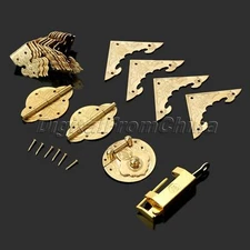 Retro Chinese Chest Hinge Trunk Latch Box Handle Corners Plate Brass Hardware