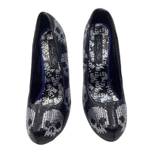 Iron Fist Womens Black Skull Sequin High Heel Platform Court Shoes Size 5 Used - Imagen 2 de 11