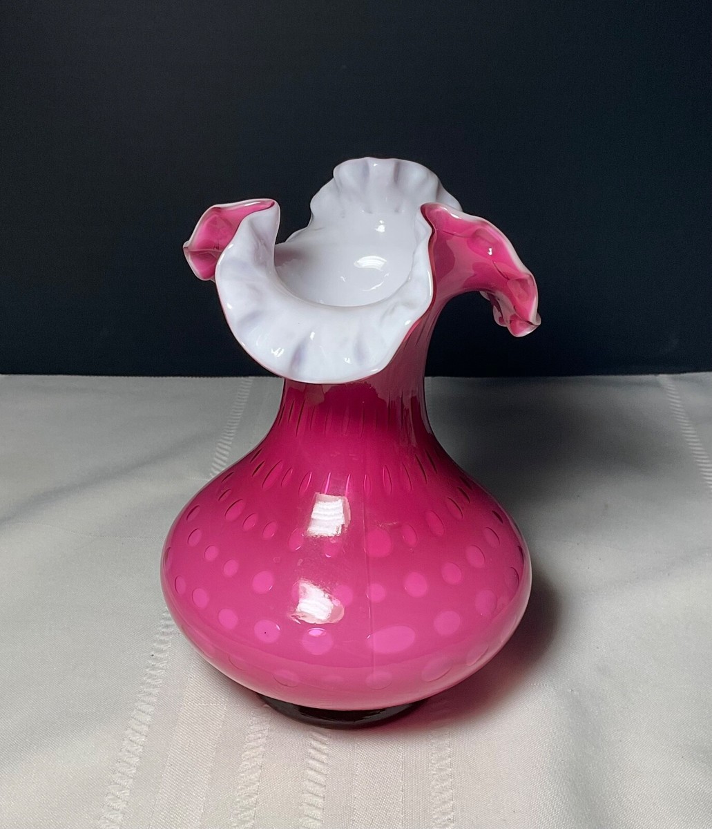 FENTON WILD ROSE PINK OVERLAY BUBBLE OPTIC 7.5” VASE | eBay