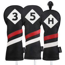 Majek Retro Golf 3 5 H Woods Hybrid Headcover Black Red White Leather Style