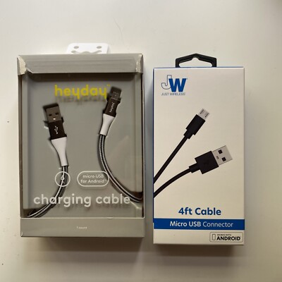 heyday Micro USB to USB-A charging cable cord Android 6ft And Just Wireless 4ft