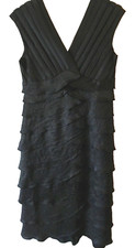 Dress Regular Sz 8 Scarlett Nite Evening Black Ruffled Tiered Fully Lined V Neck
