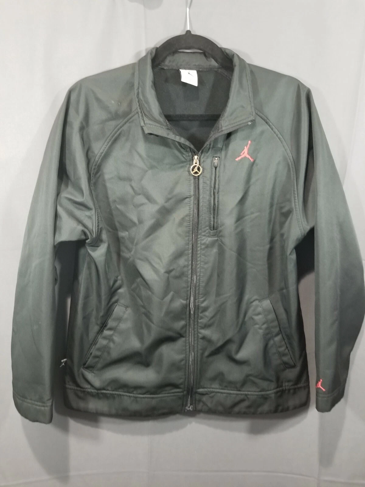 Nike Air Jordan Full-Zip Athletic Track Jacket Boys Size L Black Red Embroidery